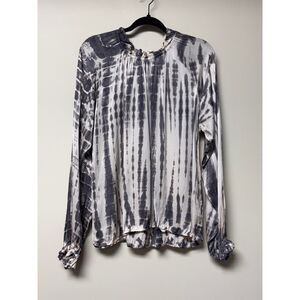 STARK X Long Sleeve Tie Dye Ruffle Trim Blouse, Sz L